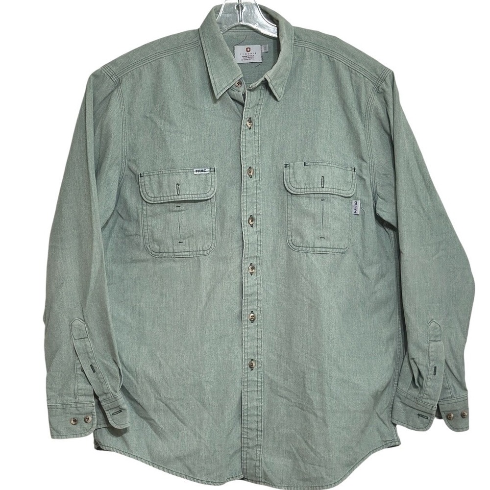 Tyndale FRMC Button Down Shirt Mens Sage Green Flame Resistant HRC 2 USA Made LG